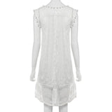 Vestido corto sin mangas para mujer con cuello de encaje, estilo casual, para verano, playa