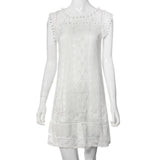 Vestido corto sin mangas para mujer con cuello de encaje, estilo casual, para verano, playa