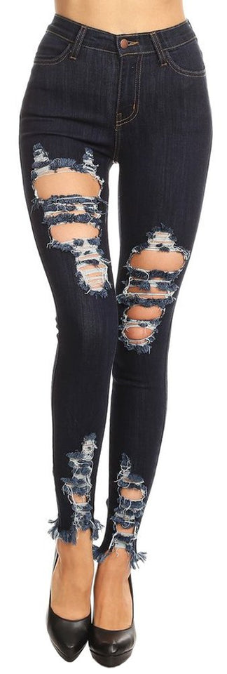 Vibrant de la Mujer Juniors High Rise Jeans W Heavy Distressing
