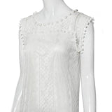 Vestido corto sin mangas para mujer con cuello de encaje, estilo casual, para verano, playa