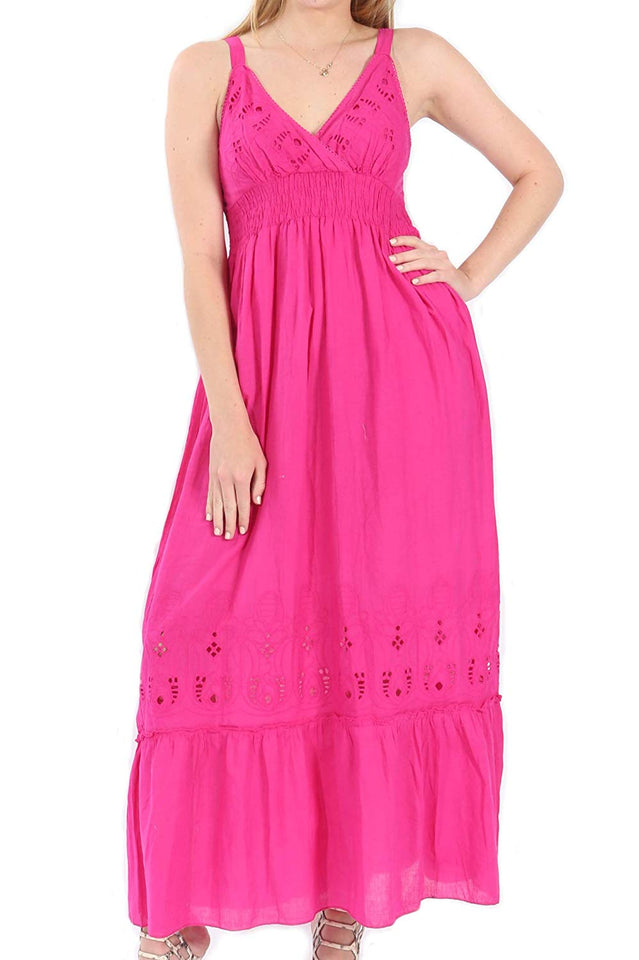 Village Venture Vestido Largo Pequeños Cortes en Tono Fucsia Unitalla -Mod.JF506