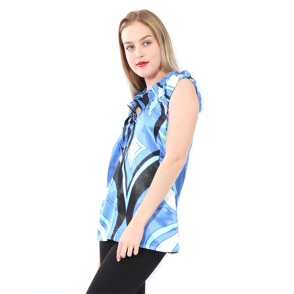 Village Venture Blusa de Satín de Estampado Color Azul- Mod 603/5