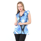 Village Venture Blusa de Satín de Estampado Color Azul- Mod 603/5