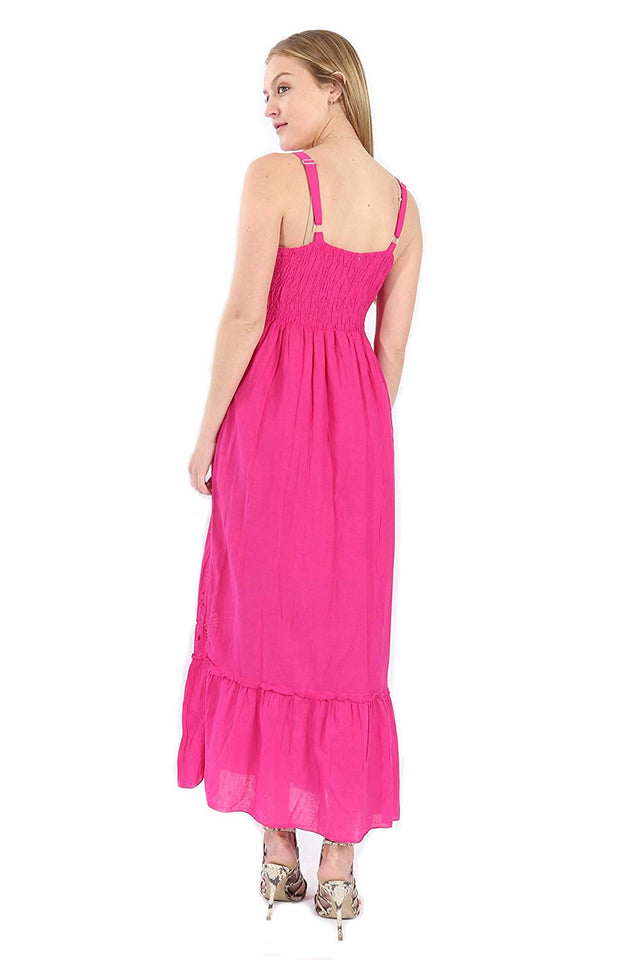 Village Venture Vestido Largo Pequeños Cortes en Tono Fucsia Unitalla -Mod.JF506