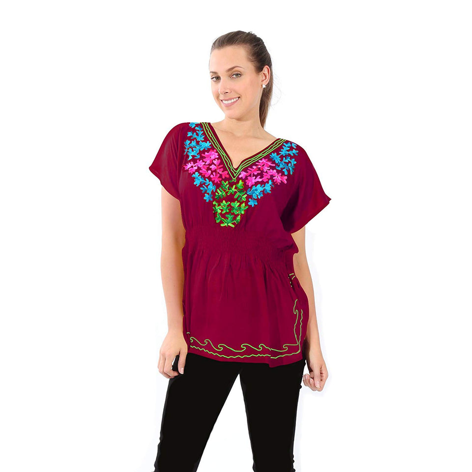 Village Venture Blusa Corre Kaftan Bordada-Primavera/Verano Fresca- Mod 20170K