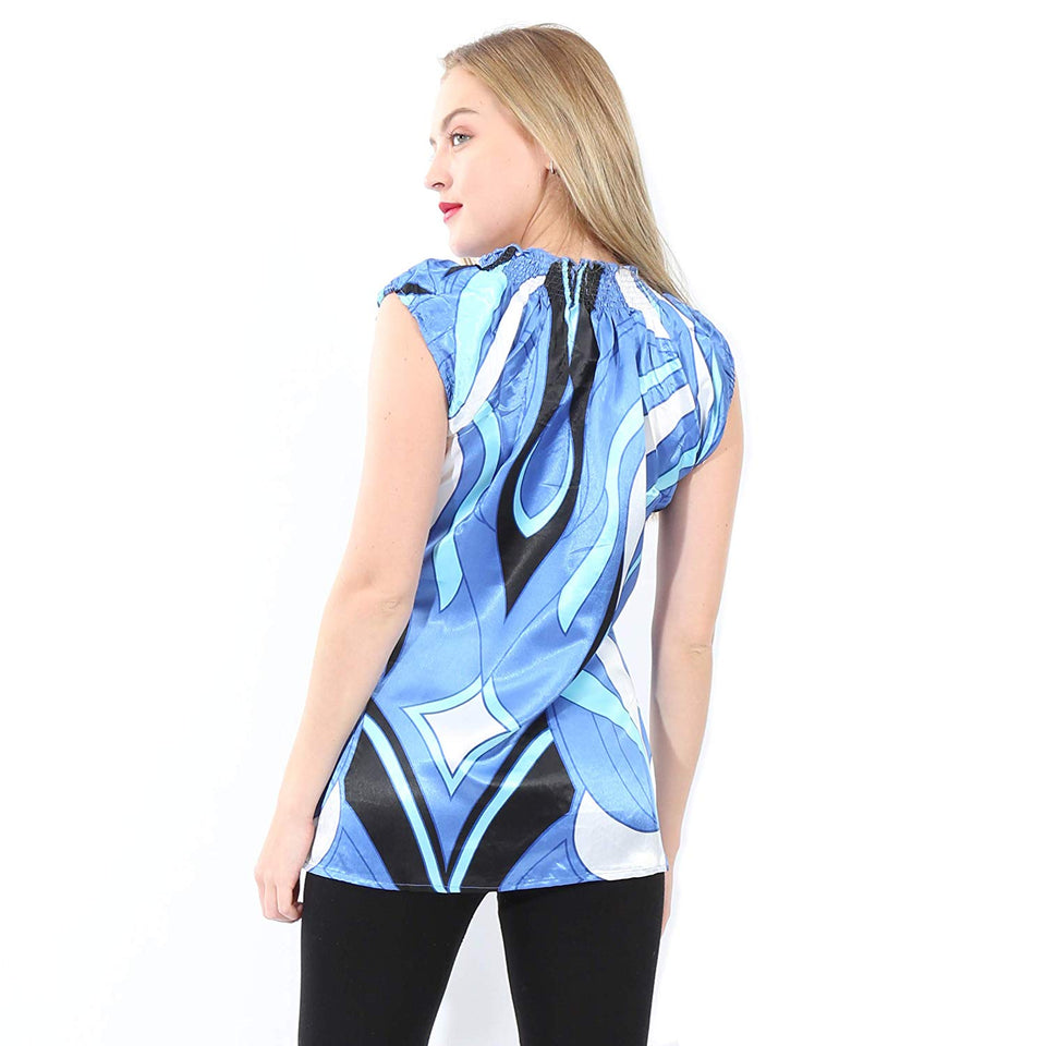 Village Venture Blusa de Satín de Estampado Color Azul- Mod 603/5