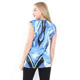 Village Venture Blusa de Satín de Estampado Color Azul- Mod 603/5