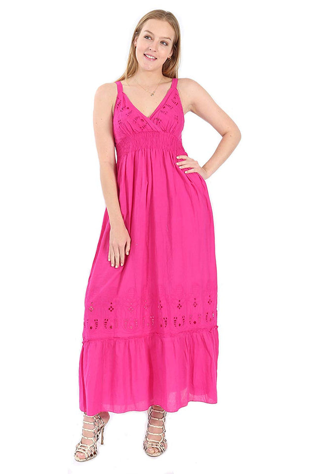 Village Venture Vestido Largo Pequeños Cortes en Tono Fucsia Unitalla -Mod.JF506