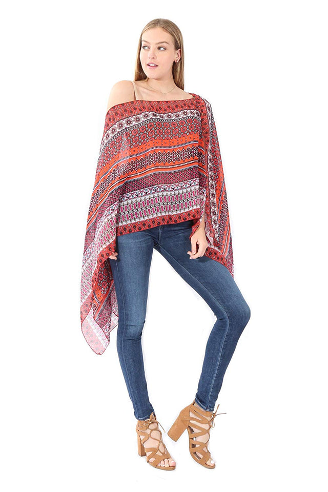 Village Venture Poncho Estampado de Tela Semi Translucida con Botones Unitalla-Mod 2780