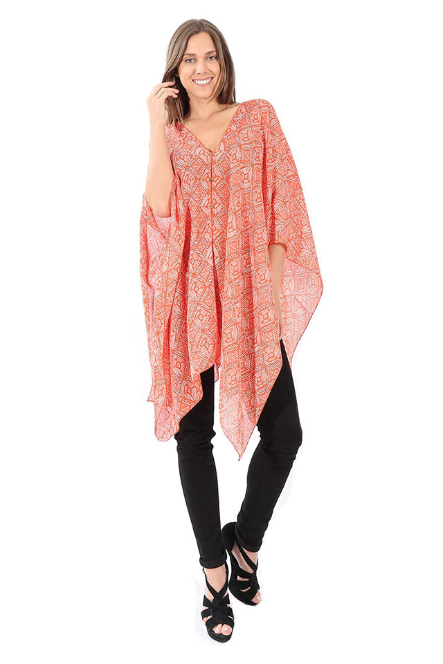 Village Venture Poncho Estampado de Tela Semi Translucida con Botones Unitalla-Mod 2780