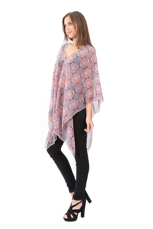 Village Venture Poncho Estampado de Tela Semi Translucida con Botones Unitalla-Mod 2780