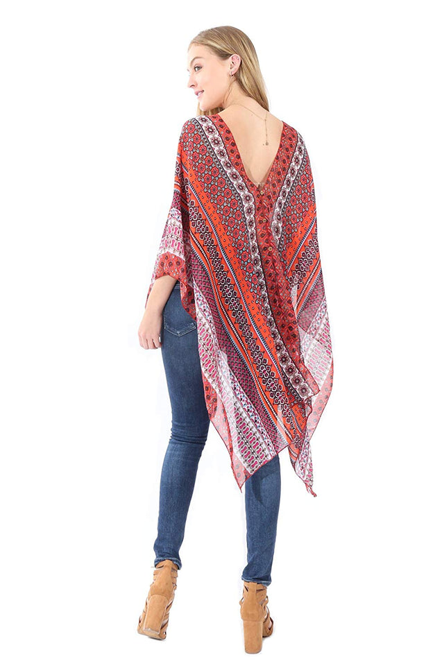 Village Venture Poncho Estampado de Tela Semi Translucida con Botones Unitalla-Mod 2780